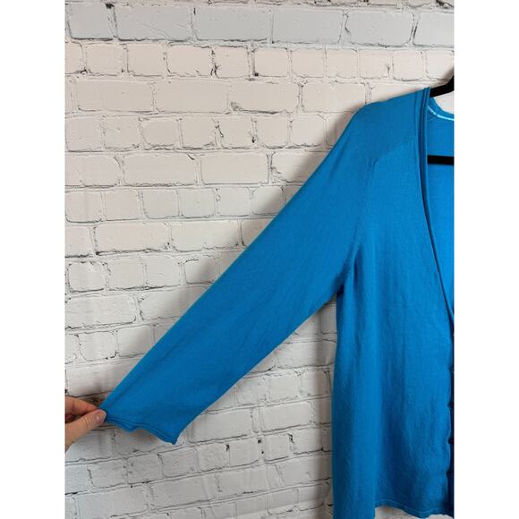 CHICO'S deep sky blue rayon blend knit button cardigan sweater size 2 (L ) - Picture 5 of 6